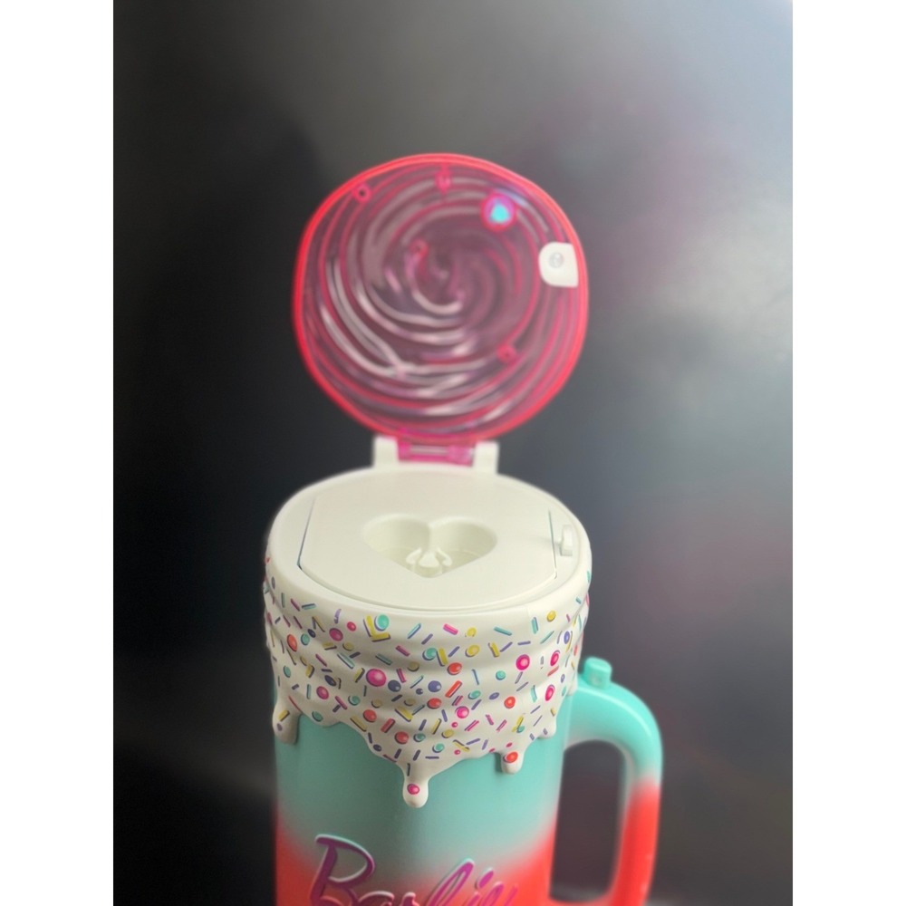 Barbie Novelty Mug w Lid & Straw Ombre Pink Blue Cup Sprinkle Design CUP ONLY